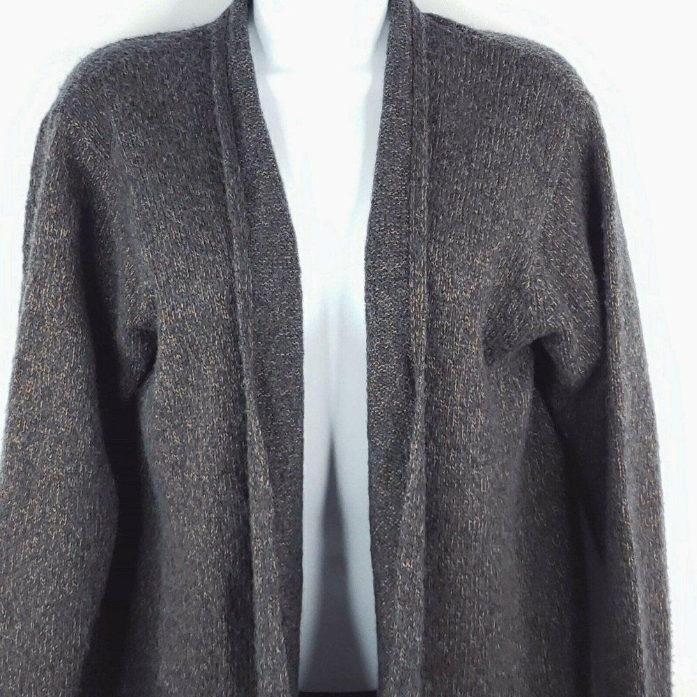 Eileen Fisher Marled Gray Brown Wool Blend Open Front Cardigan Sweater Sz M
